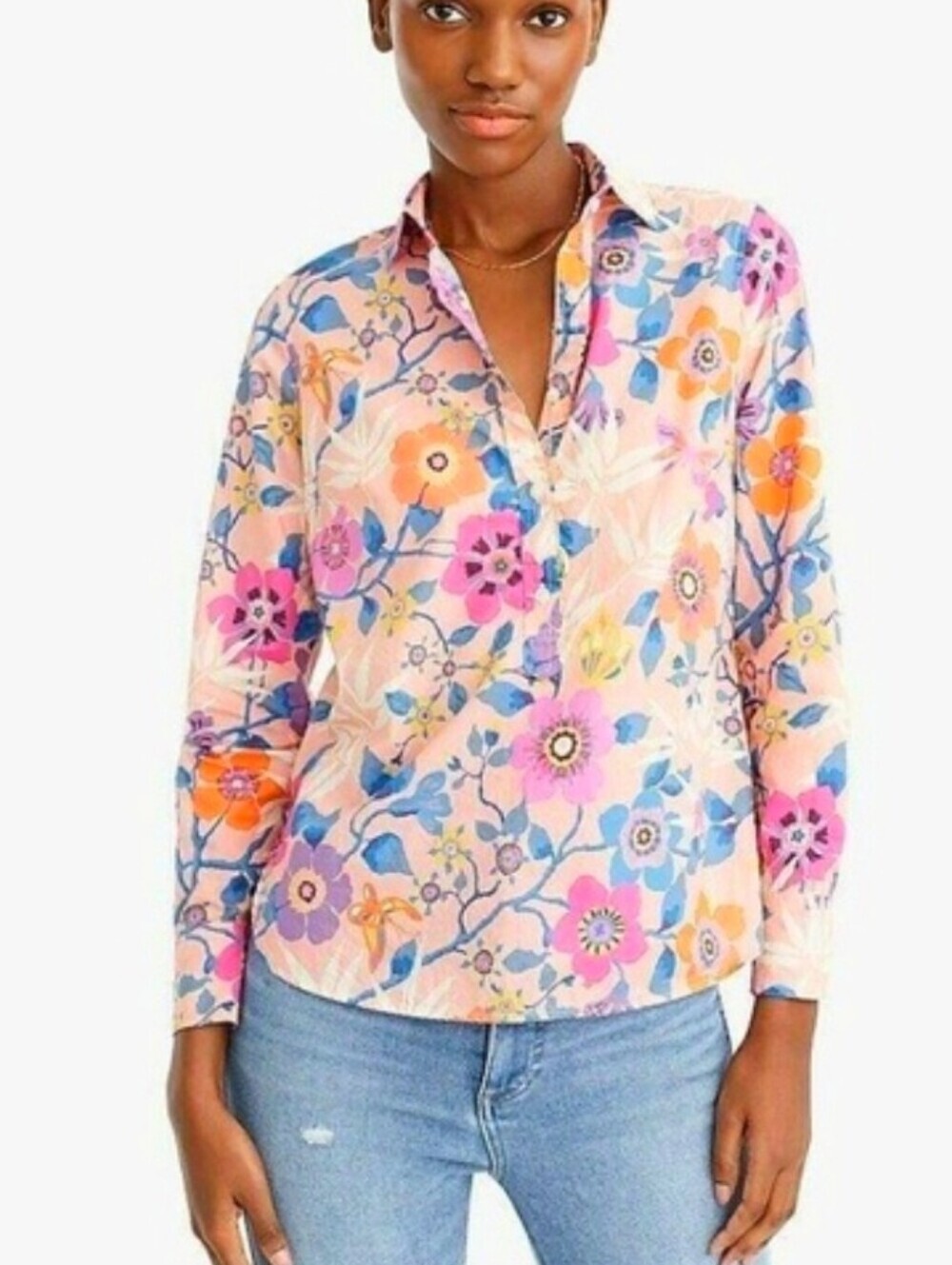 Liberty London Art Fabrics J. Crew Pavilion Floral Popover Partial Blouse Size 6